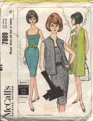 7809 MCCALLS 1965 SQUARE NECK DRESS, PLEAT SKIRT, BELT, COAT, JACKET PATTERN 12,14 32-34"